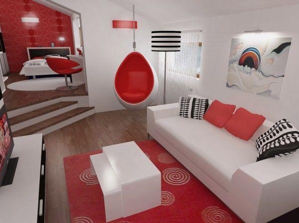 Attractive and Unique big Bedroom Design in Black Red and White