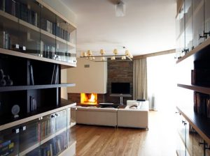 Awesome Fireplace at Contemporary Apartment with Two Level Interior Design