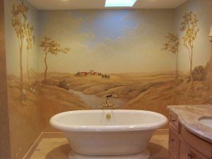 Colorful and Attractive Wall Mural Decorating Ideas at bathroom