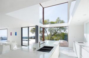 Contemporary California House Design White kitchen cabinets