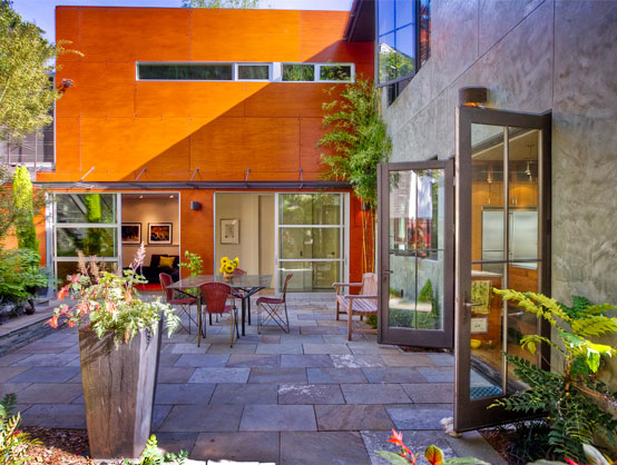 Lush backyard Contemporary Classical Home Design with Natural Interior Decorating Ideas