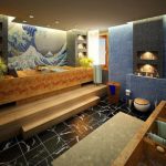Luxurious Bathroom Design with amazing the Great Wave of Kanagawa tile