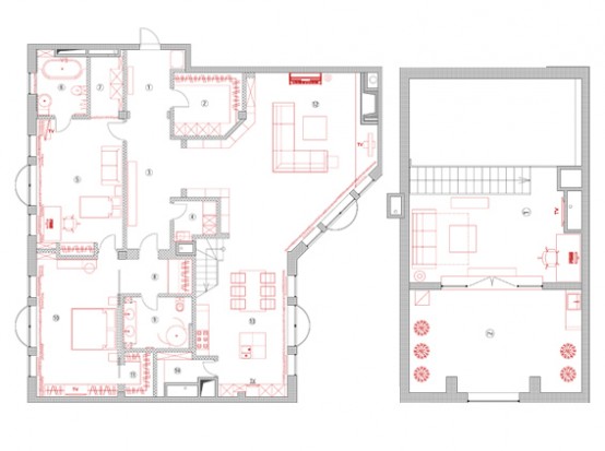 Sketch of Contemporary Apartment with Two Level Interior Design