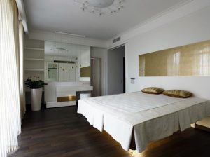 Stylish Master Bedroom of Contemporary Apartment with Two Level Interior Design