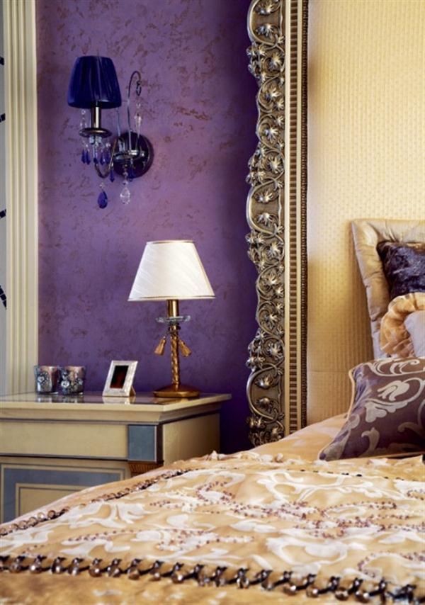 Sweet Art Deco Apartment with cute purple theme bedroom ideas