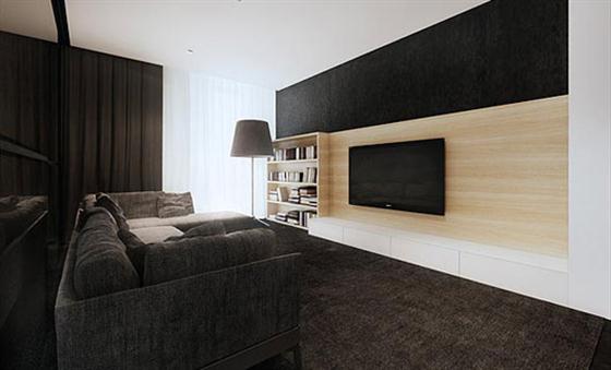 TV room Black and White Interior Design
