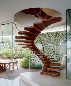 Unique wooden spiral staircase