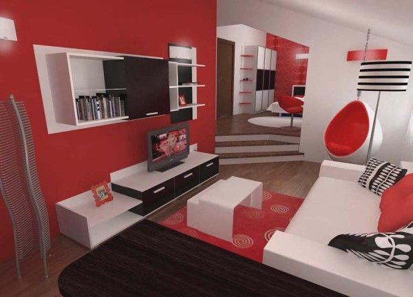 delightful Bedroom Design in Black Red and White