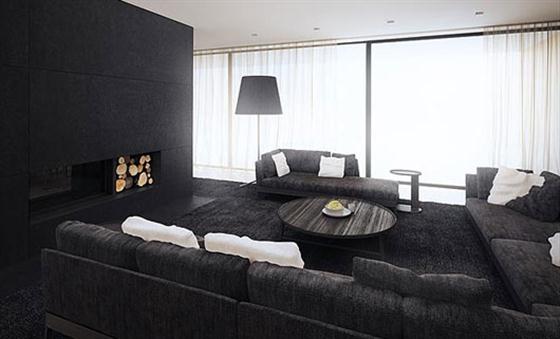 lounge room Black and White Interior Design