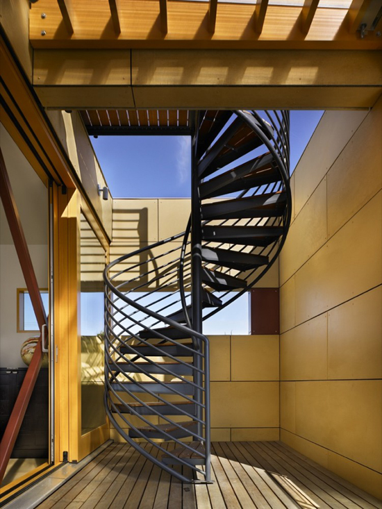 translucent stair tower knits black metal staircase