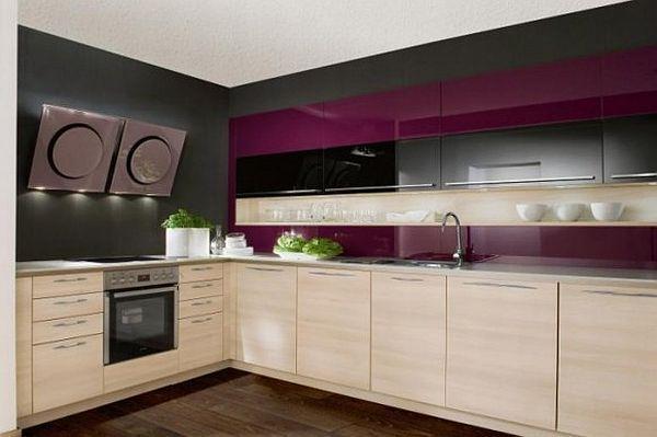 Contemporary Violet Kitchen Decorating Inspiration with wooden kitchen set