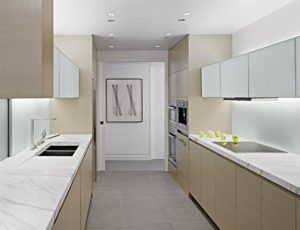 Modern kitchen of stylish warm apartment desgin