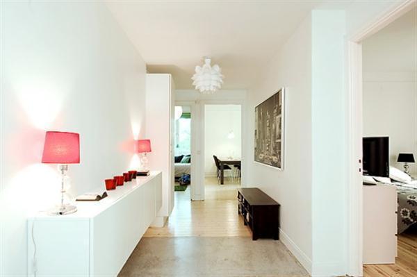 Beautiful corridor Sweden Apartment Design with sweet desk lamp