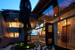 Futuristic Home Design with Many Amazing Pendant Lamps at night view